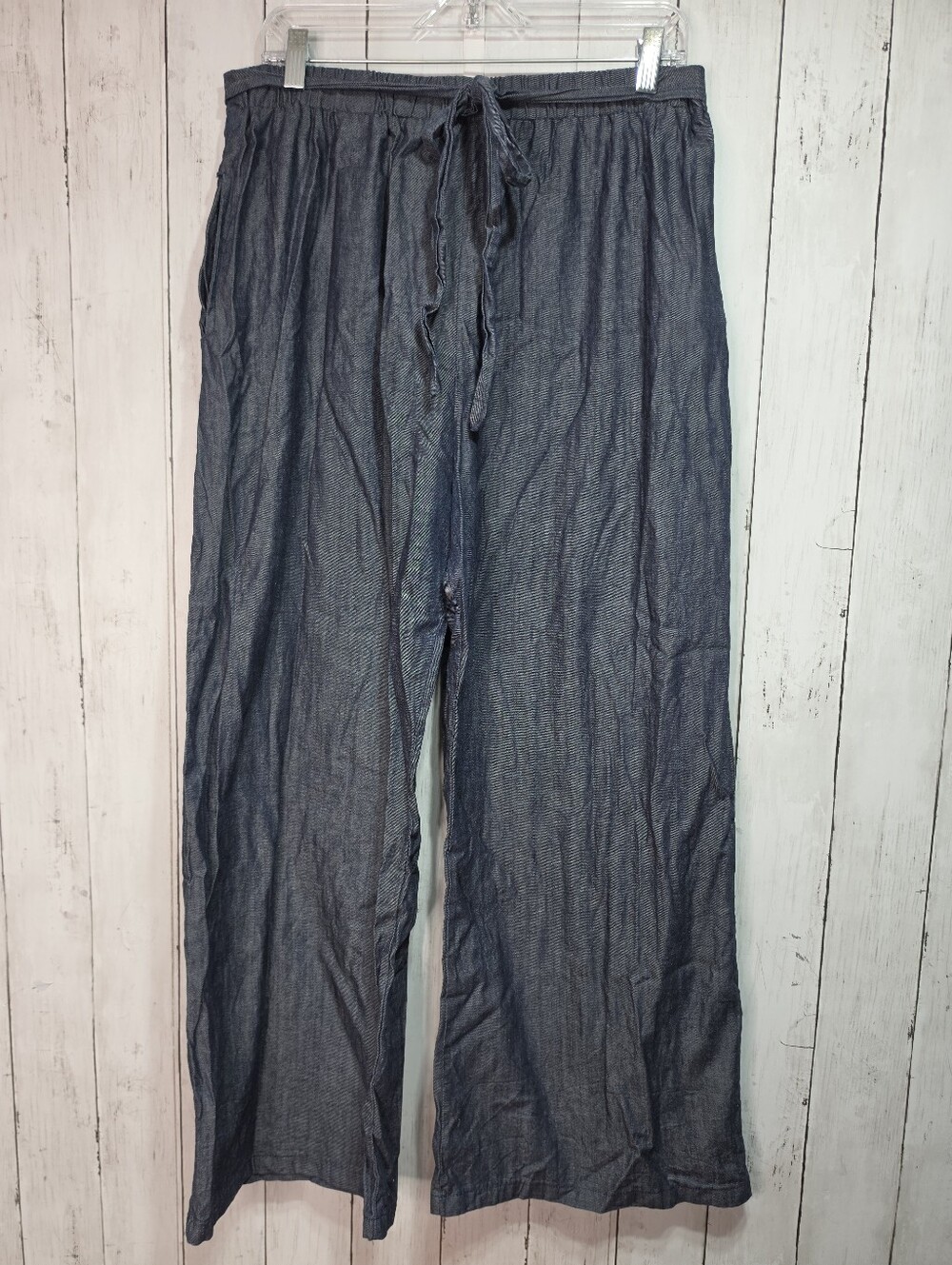 Tonle Sothea Trousers Women’s Blue Chambray Denim Pants Size Large Wide Leg.